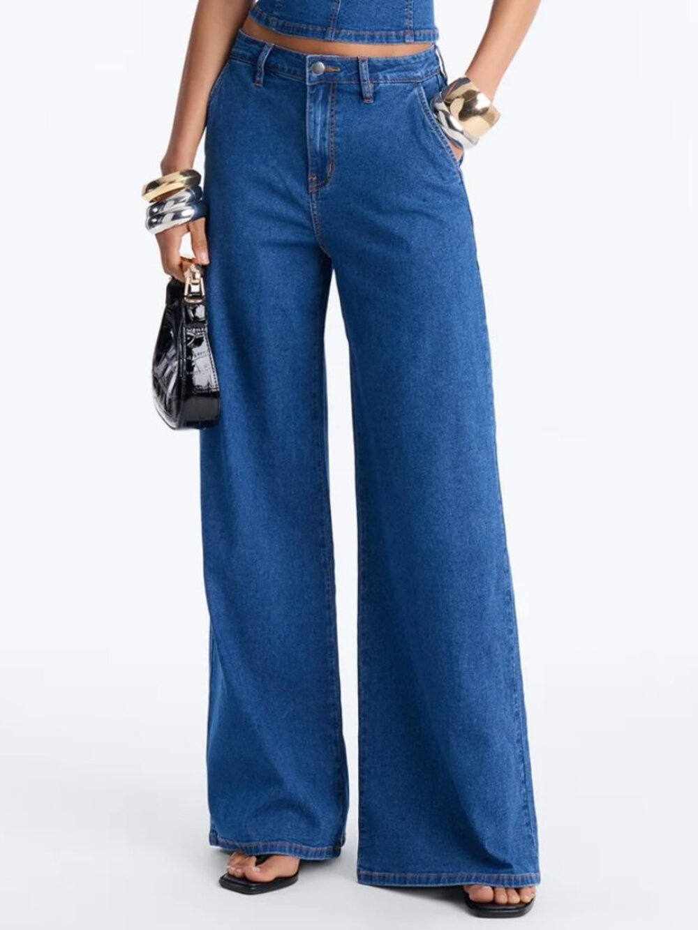 Fashion Nova Paige Wide Leg Denim Pants – Dark Wash – Women’s Size [ L ]